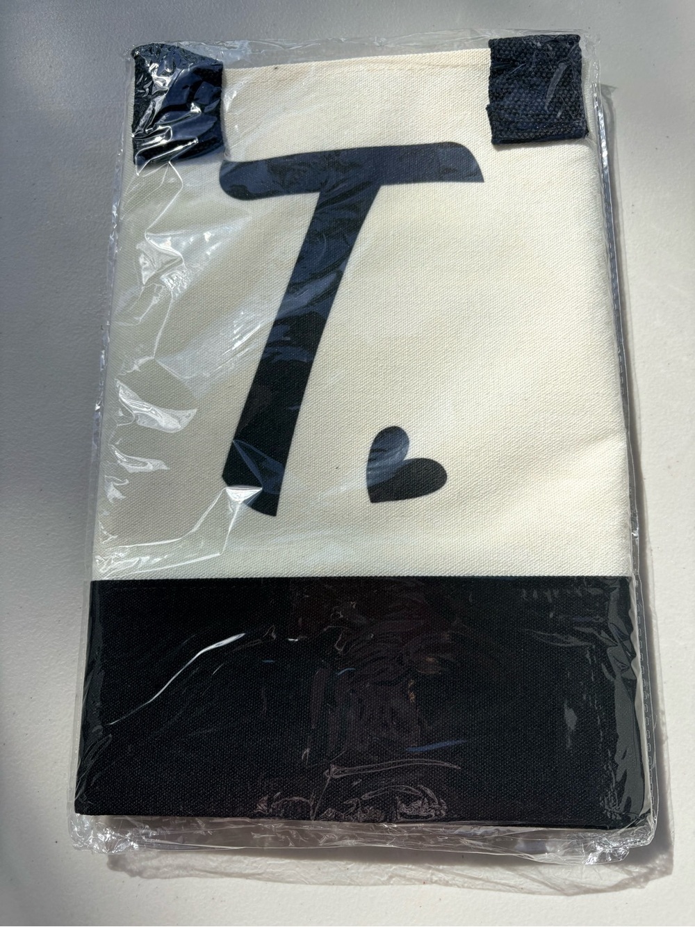 Canvas Tote Bag with Initial T and Heart
